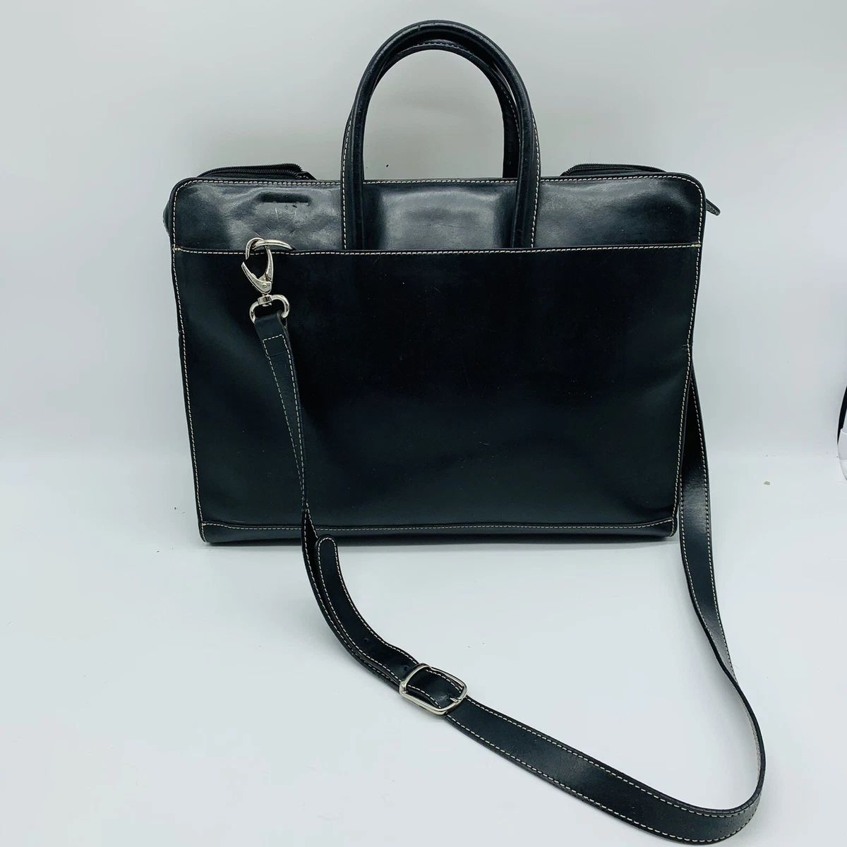 FRANKLIN COVEY Black Leather Briefcase Laptop Bag Carry On Luggage Career  Work | eBay