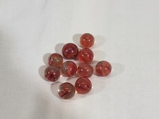VINTAGE LOT 10 Dark Orange Red Glass Cats Eye Marbles 16mm Swirl Toy Game EUC