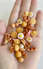 Juego de 30 piezas de arcilla hecha a mano miniatura casa de muñecas desayuno mixto tocino huevo jamón