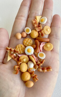 1:12 clay Handmade miniature Dollhouse Mixed Breakfast 30 Pcs Set Bacon Egg Ham