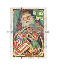 1925 biscuits cookies cracker Xmas joys Santa tin sign