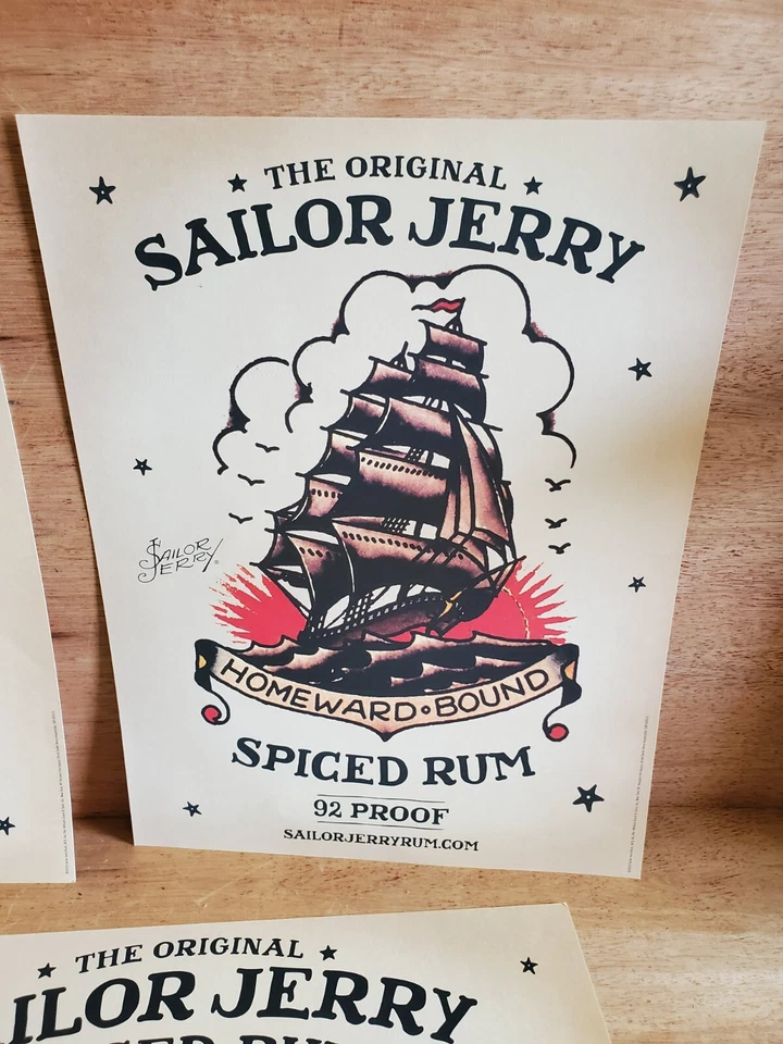Sailor Jerry Rum Poster Print Complete Set of 5 Limited Ed 12" x 16" Tattoo Art - Image 4 of 4