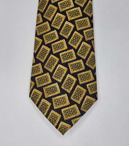 HUGO BOSS Tie Black Gold Green BOSS Geometric Micro Pattern Silk Made in Italy - 第 1/10 張圖片