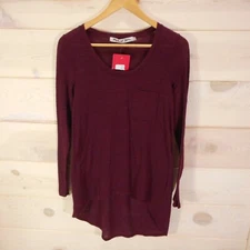 Michael Stars Hi Low Pocket Burnout Tee Womens S-M Bust 34" Burgundy Stretch NWT