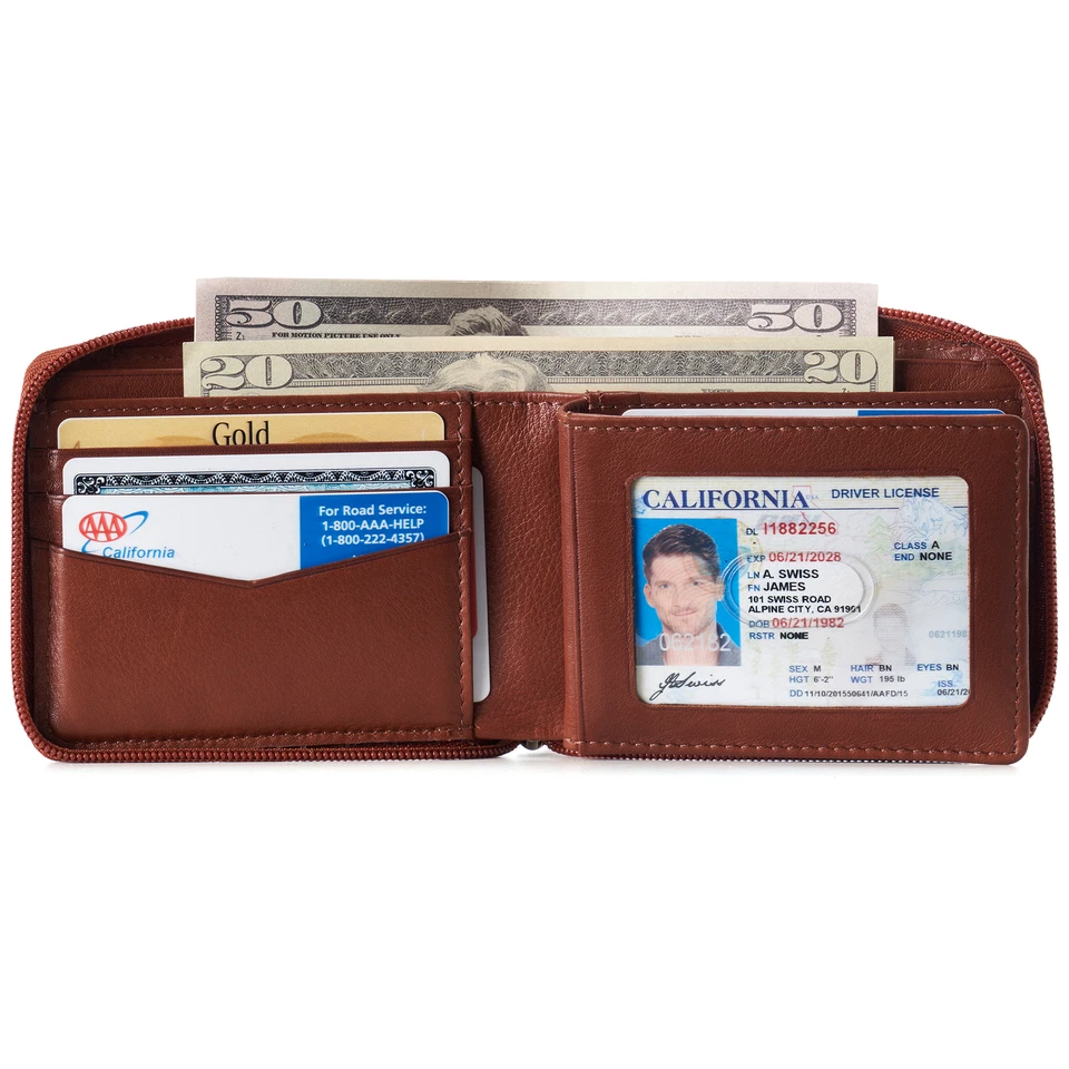 Cartera Alpine Swiss Logan con cremallera plegable | Cierre de cremallera integral | 13 tarjetas Foto 2 de 4