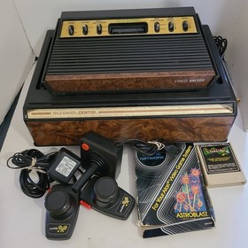 Atari 2600 Sears Tele Game Sixer Console w/ Games Controllers System Stand Works