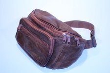 Vintage Brown Leather Fanny Pack 6 Zipper Openings