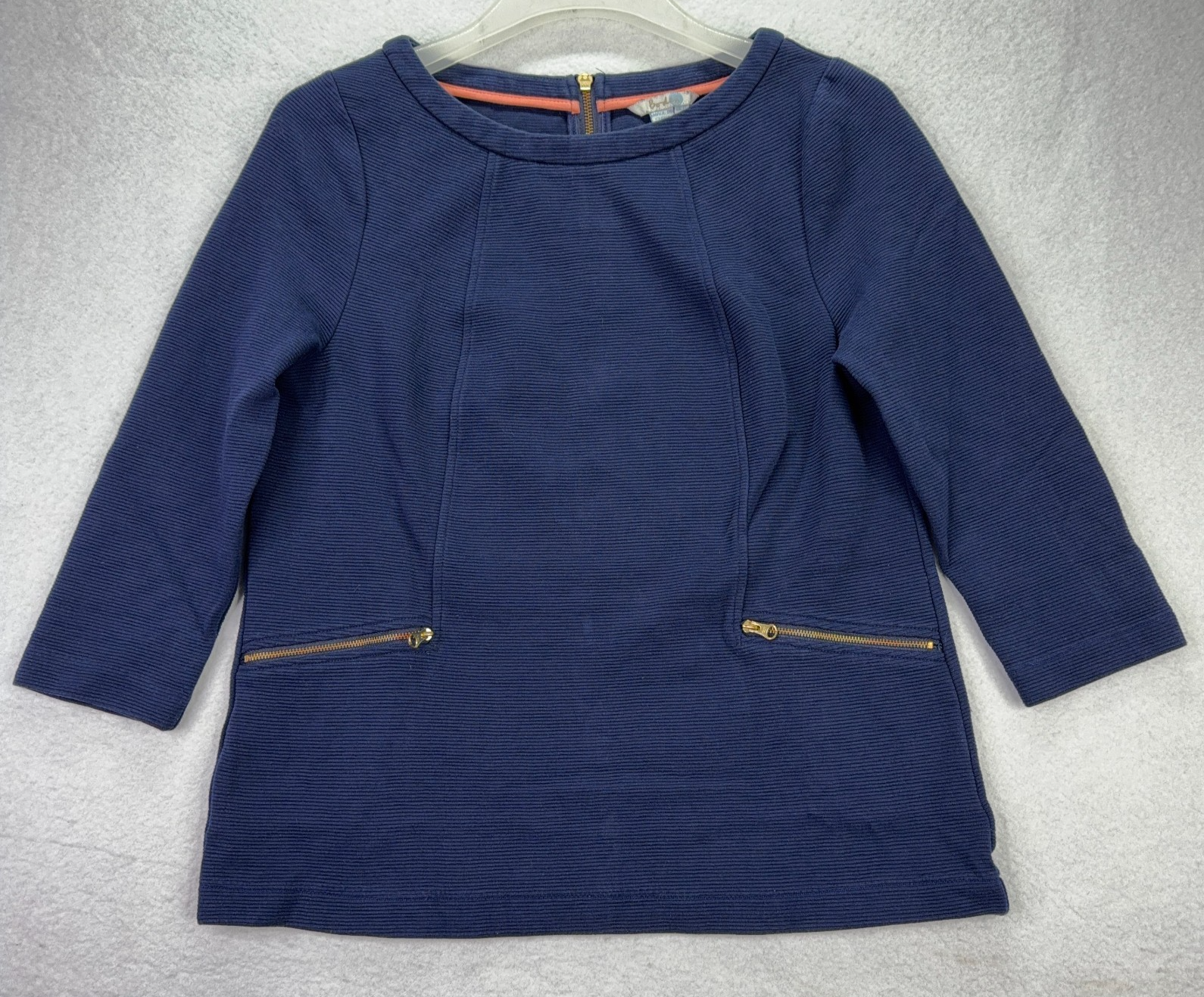 Boden Women’s Navy Tunic Top Zip Back Zipper Pockets 3/4 Sleeve US 10 UK 14
