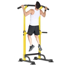 Adjustable Pull Up Bar & Dip Station - 10 Height Setting, Home Gym, Yellow+Black