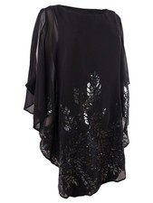 Xscape Women's Embellished Cape-Overlay Dress (6, Black/Gunmetal)
