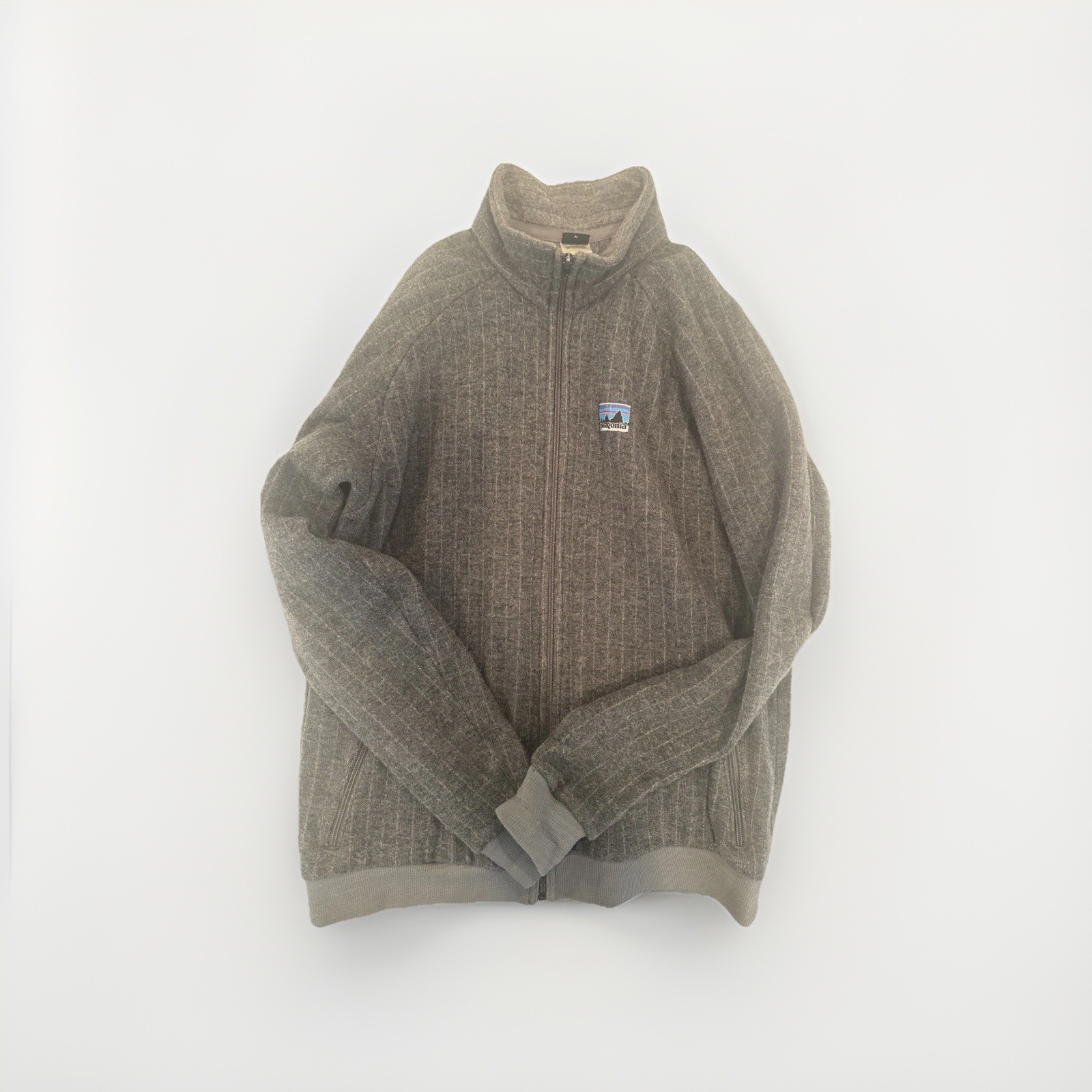 Vintage Patagonia Men's XL Gray Full Zip Mock Neck Sweater Knit Wool Blend