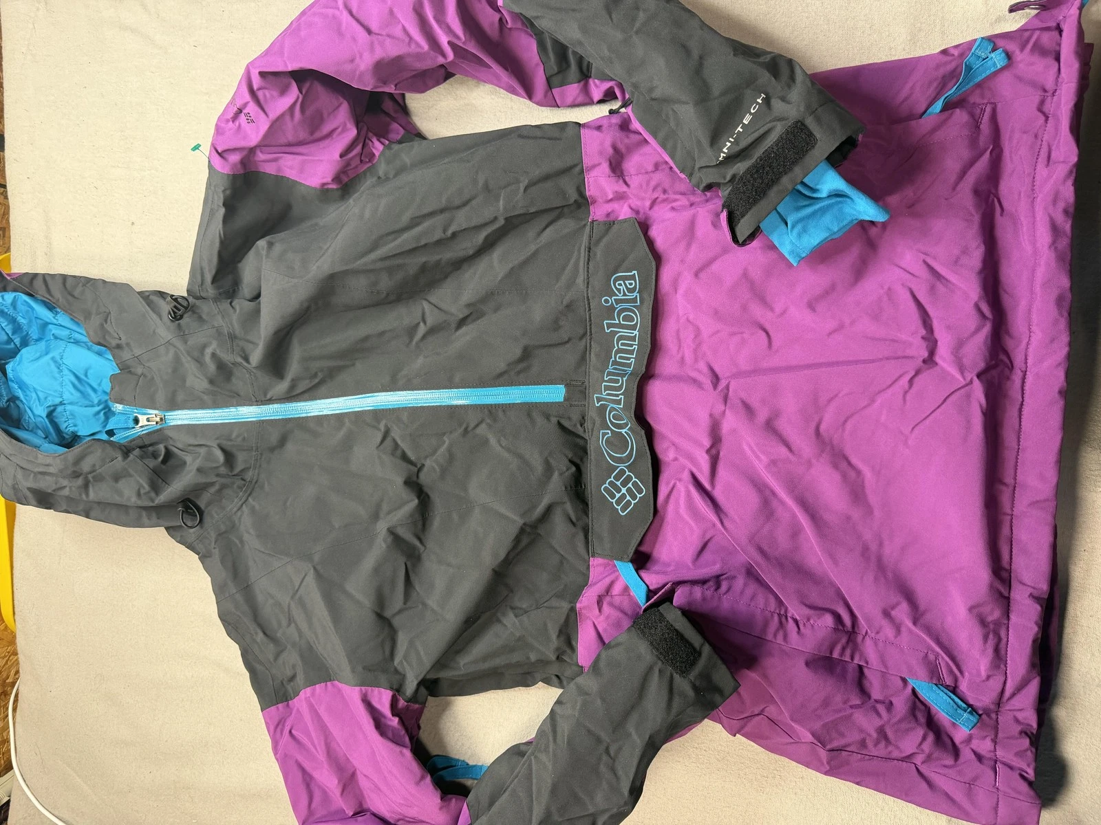 Columbia Jacket Womens Medium Purple Black Omni-Tech Colorblock Hooded Ski Coat