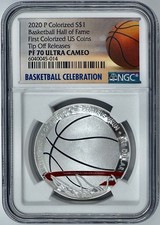 2020 P $1 Basketball Hall of Fame Silver Coin NGC PF70UCAM Color Tip Off Release