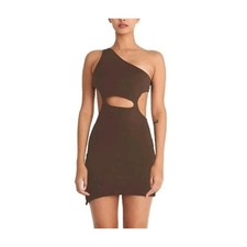 YUYU Active Brown One Shoulder Cutout Mini Dress Sz S Bodycon Sexy Night Out