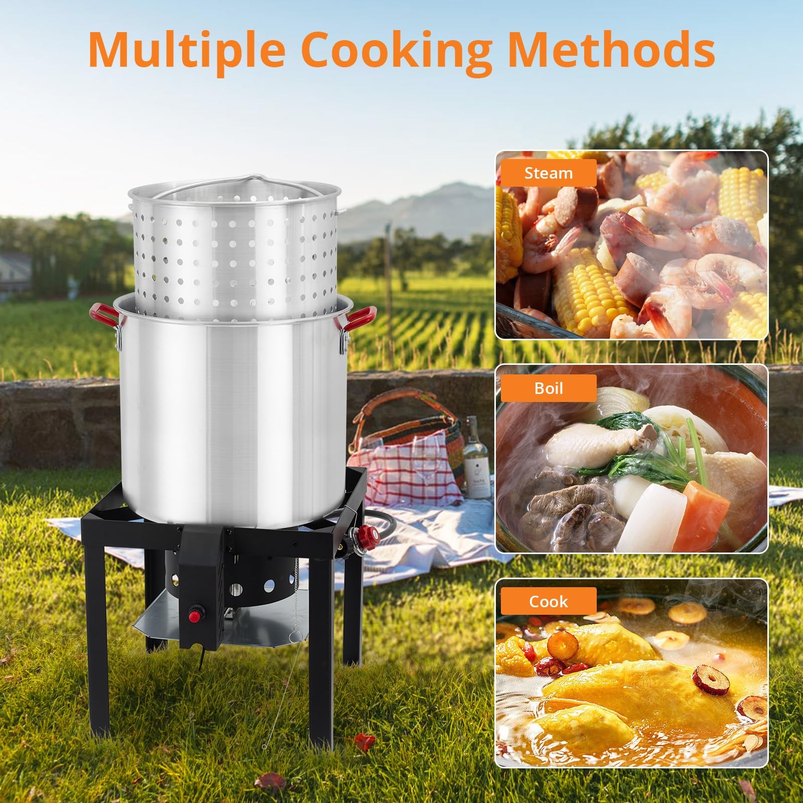Outdoor Fryer - 60 Qt Seafood Boil Pot with Basket & Burner, Fish Fryer Steam...