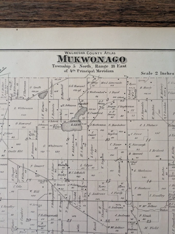 Vintage 1873 Atlas Plat Map ~ Mukwonago Township Waukesha County Wisconsin #10 - Image 3 of 4