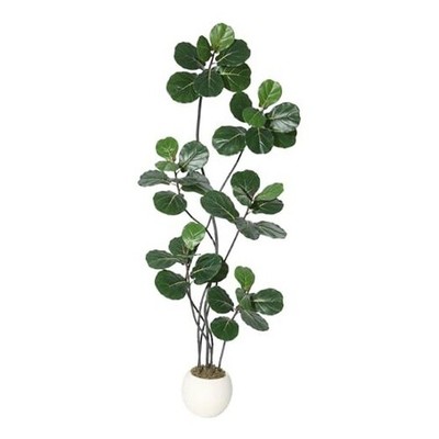  7FT Artificial Ficus Lyrata Tree, Bendable Boughs, Modern White Pot 12in Green