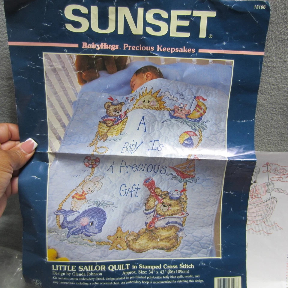 Sunset Little Sailor Quilt Cross Stitch Kit Blue Blanket Open Started - Image 4 of 4