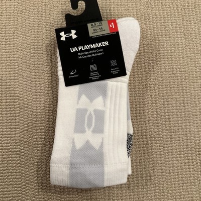 Under Armour Adult White Mid Crew Polyester Cushion UA Playmaker Socks Sz 8.5-13