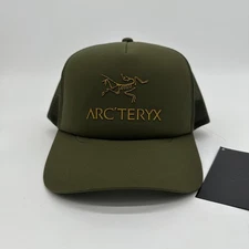 Arc'teryx Bird Word Trucker Curved Cap Hat Olive Green Mens One Size New