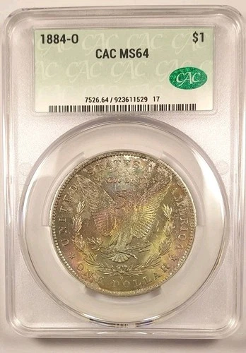 Monster Rainbow Toned!!!   1884 O Morgan Silver Dollar  CACG MS64 CAC Graded