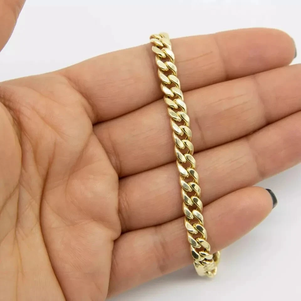 9mm Plain Shiny Miami Cuban Royal Link Bracelet Real 10K Yellow Gold Plated