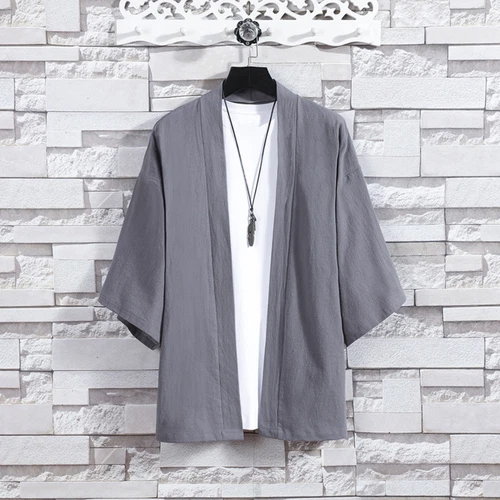 Men Casual Kimono Jacket Coat Tops 3/4 Sleeve Cotton Linen Japanese Cardigan Top - Bild 5 von 23