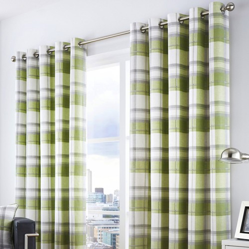 Fusion BALMORAL CHECK Green Tartan 100% Cotton Eyelet Curtains / Cushions - Picture 5 of 10