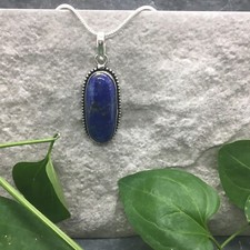 18" Necklace 2" Lapis Lazuli Gemstone Pendant 925 Silver Plated New 4597