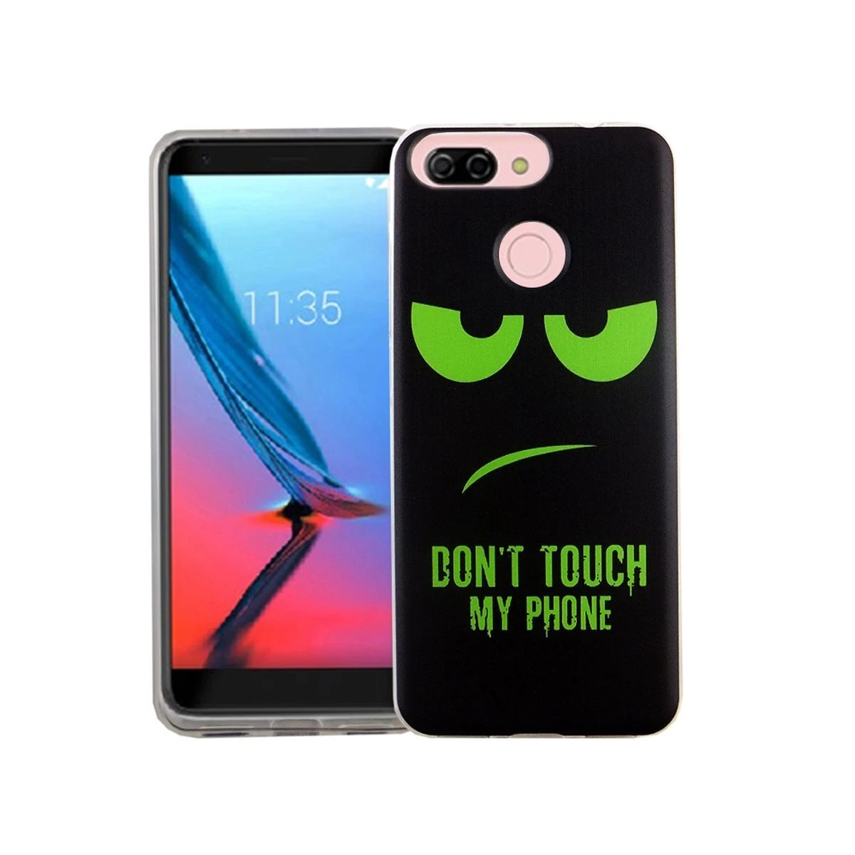 LCEHTOGYE Cover per ZTE Blade A54 + Pellicola Protettiva in Vetro Temperato,Nero Custodie Morbido Silicone Case Ultra Sottile TPU Custodia per ZTE Blade A54 (6,6) - KE149