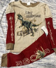 NWT CIRCO Boy  s Sz 4 Cotton Pajamas 2 Pc Set Tan Red DINOSAURS Print