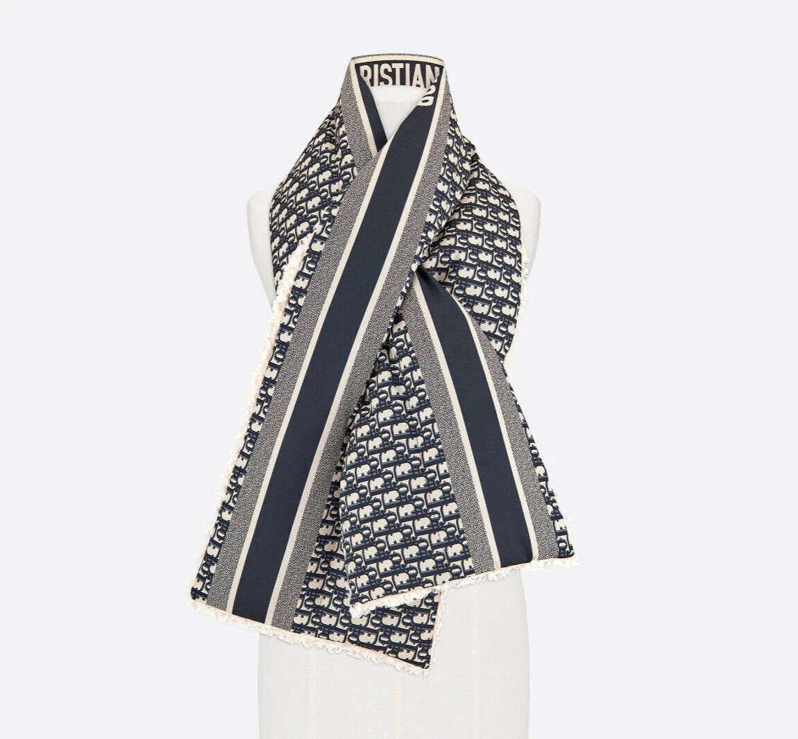Dior   Foulard trou de serrure   Logo monogramme oblique bleu marine et peau de mouton