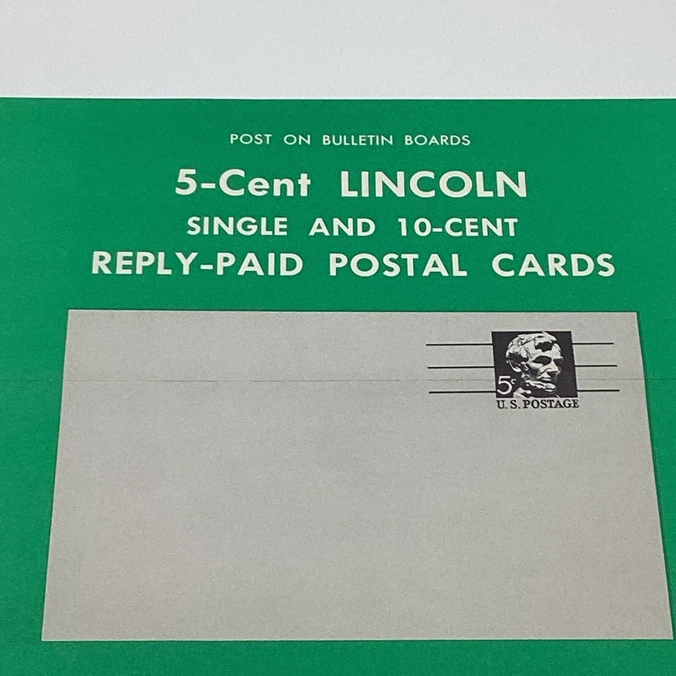 ‘67 5¢ Lincoln Single & 10¢ Reply-Paid Commemorative Postal Card FDC Bulletin Ad - Image 2 of 4