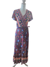 Zesica Floral Print Wrap Maxi Dress M Flutter Sleeves Boho Cottagecore Coquette