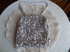 Vintage Art Deco Silver Beaded Purse with Chain Hong Kong