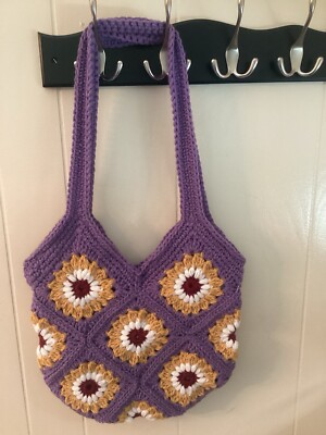 Hand Crocheted Granny Square Tote Bag / Purse
