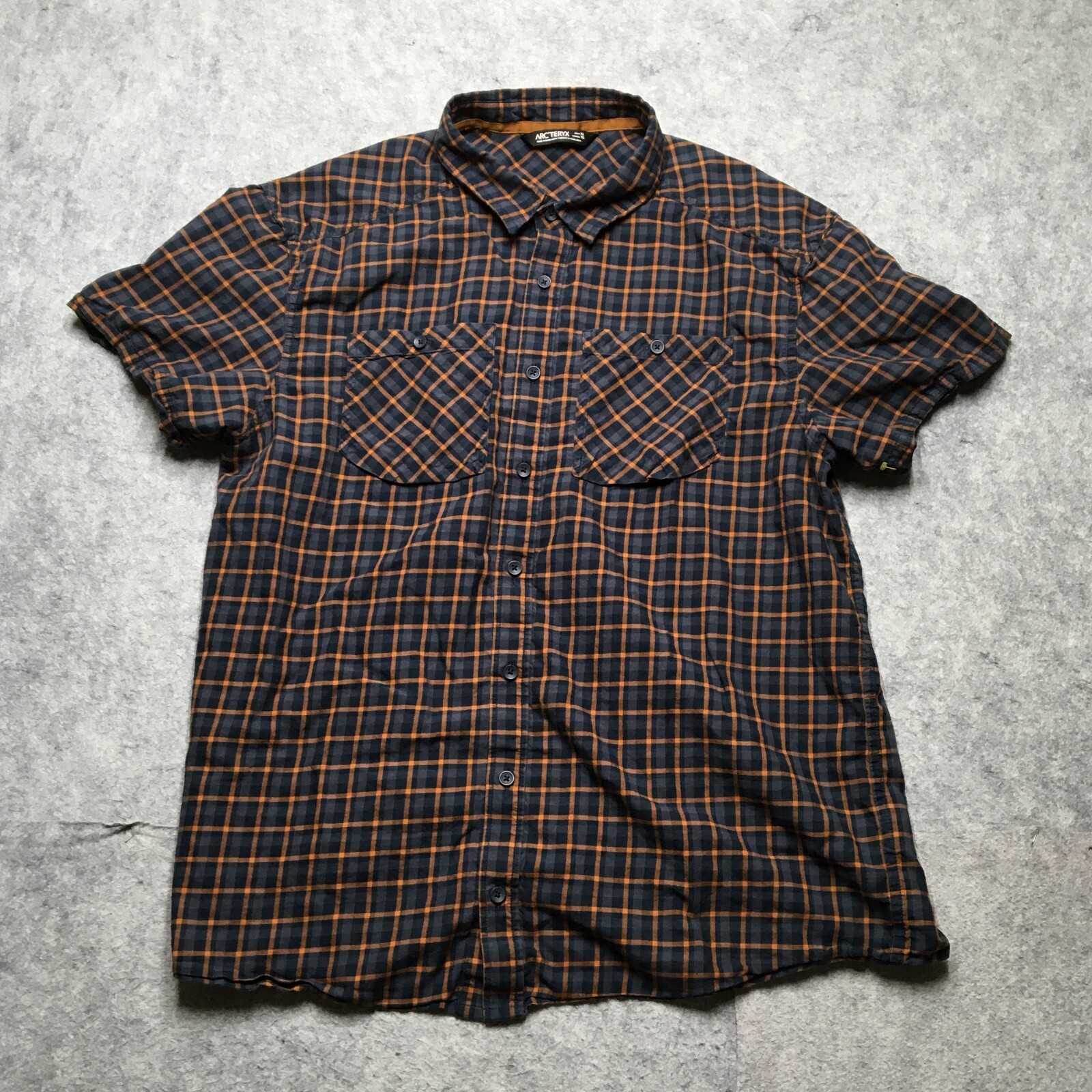 ARC'TERYX Arcteryx Tranzat Camicia Uomo XL Grigio Arancione Plaid Leggera Escursionismo Bottoni