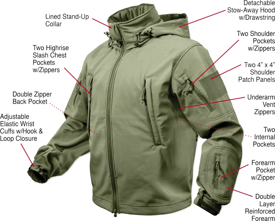 Tactical Soft Shell Waterproof Jacket Fleece Lined Military Army Hooded Coat - Image 4 of 4