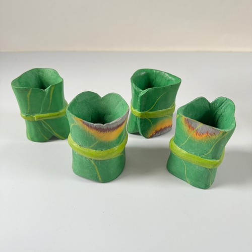 Green Leaf Wood Napkin Rings Hand Painted Set of 4 - Picture 6 of 6