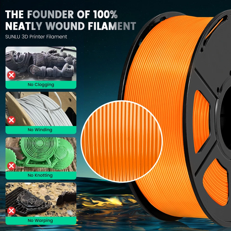 SUNLU 1.75mm PP ASA PVB PLA PLA+ PLA+2.0 HSPLA PETG SILK ABS EABS TPU Filament - Bild 4 von 4