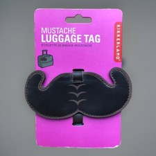 KIKKERLAND Faux Leather Brown Mustache LUGGAGE TAG Brand New
