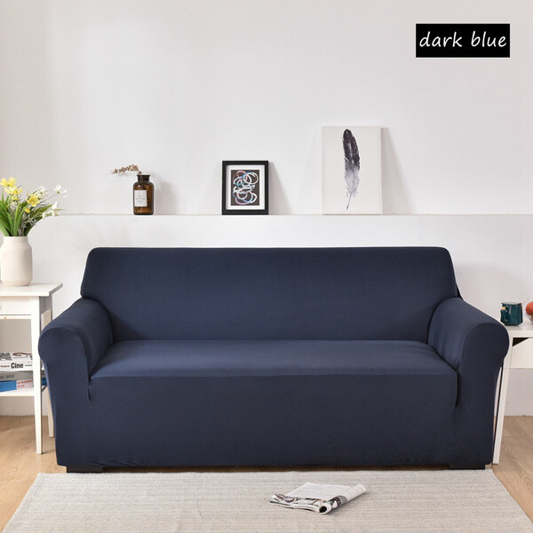 Classico Copridivano Elasticizzato A 4 Posti, Tessuto Morbido Con Corda Fissa, Fodera Universale Per Divano 235-300 Cm, Cielo Blu - 3