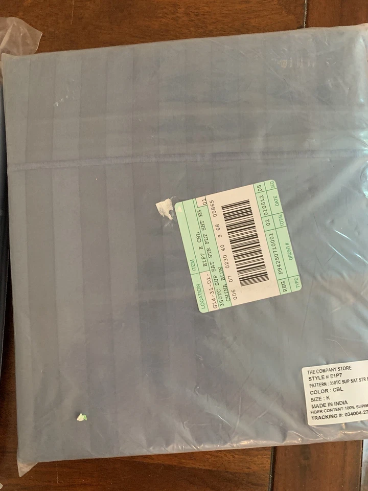 Company Store T350 синяя полоса атласная плоская простыня королевский новый E1P7 100% хлопок Supima - Изображение 2 из 4