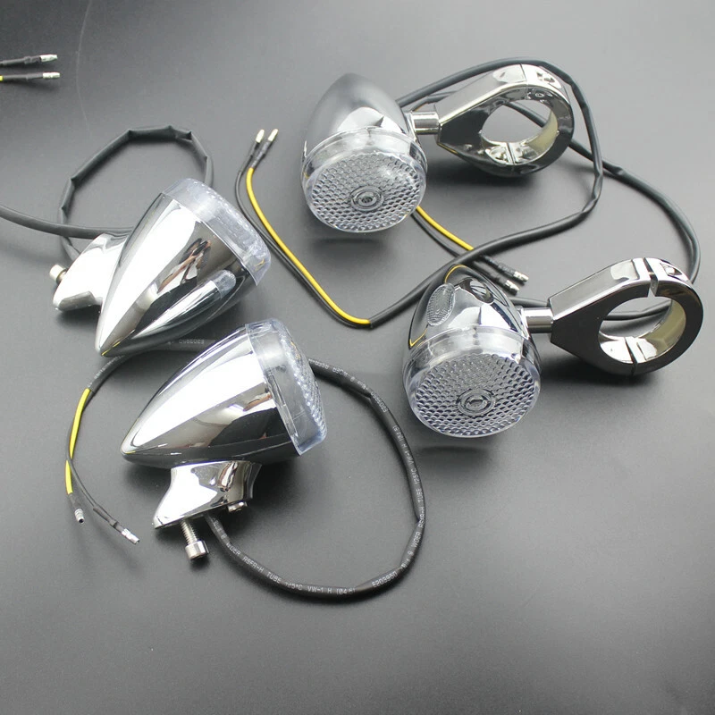 4pcs 12v Motorcycle Front Rear LED Turn Signal Light 39mm Relocation Fork Clamp - Image 4 of 4