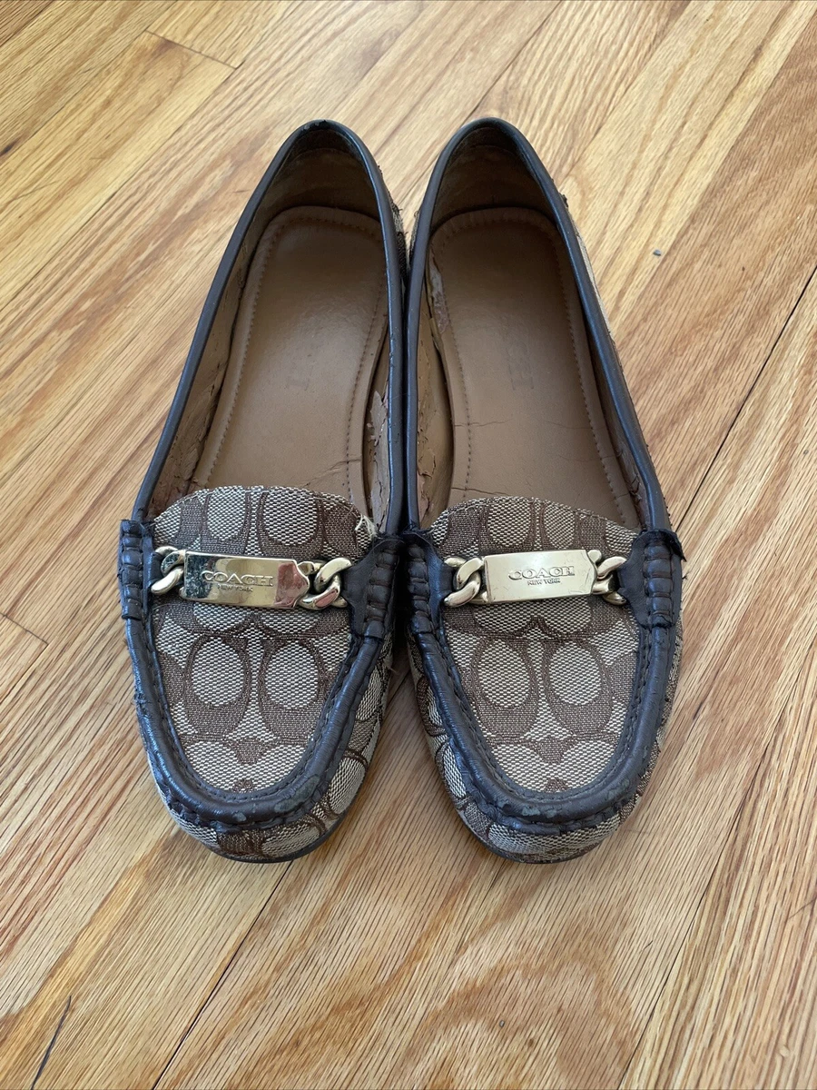 COACH SHOES -FELISHA 12CM SIGNATURE C LOAFERS FLAT SHOES WOMEN SIZE 7B BROWN