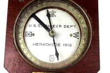 RARE 1918 HERSCHEDE COMPASS U.S. ENGINEER WWI ARMY ISSUED WOOD & BRASS W/ LOCK