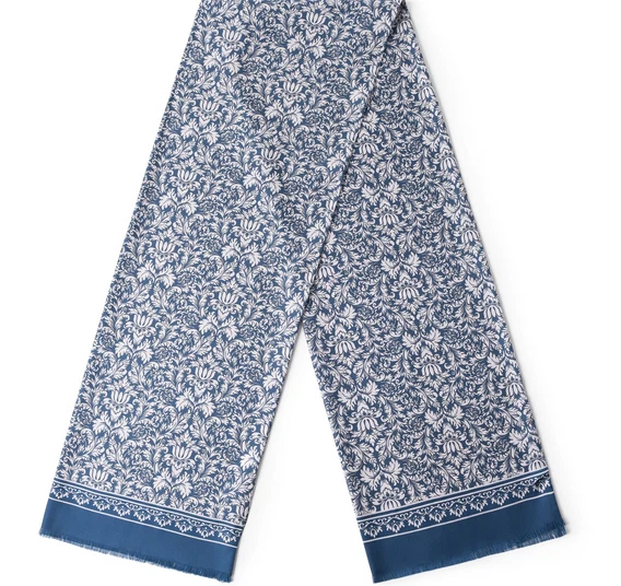 100% mulberry Silk twill Scarf men women neckerchief Wrap floral blue BL1-13 - Image 4 of 4