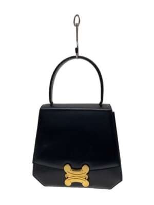 Authentic CELINE Triomphe Logo Shoulder Hand Bag Leather Black