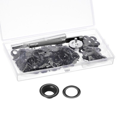 Tüllen-Set 100 Sets Kupferösen mit 3 Stück Werkzeugen, 6 mm Innendurchmesser Schwarz