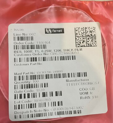 WCR1206-100RFI SMD Chip Widerstand, Dickschicht 100 Ohm, 200V 1206, 250mW, 100 Stück 